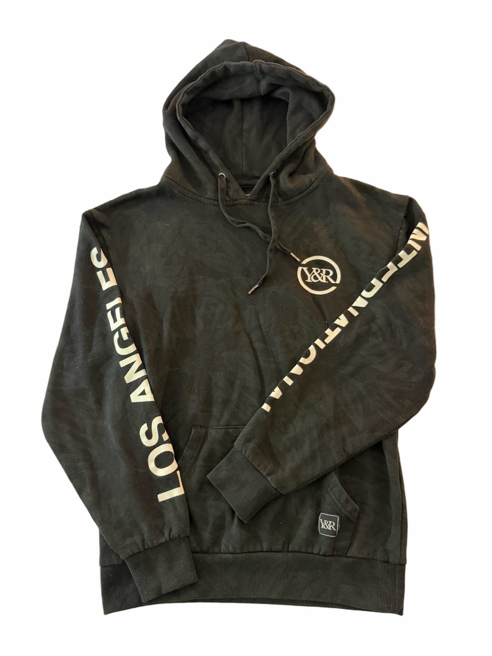Young & Reckless Los Angeles International Black Graphic Hoodie Men Small Sweats